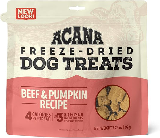 ACANA Freeze Dried Dog Treats, Limited Ingredient  Beef and Pumpkin Dog Recipe, 3.25oz